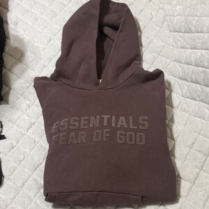Essentials Raised Logo Pullover Hoodie in Brown